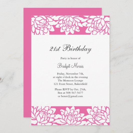 Invitation de fête d'anniversaire moderne et flora (Devant / Derrière)