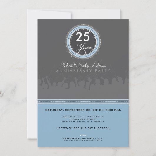 Invitation de fête d'anniversaire moderne (gris/bl (Devant)