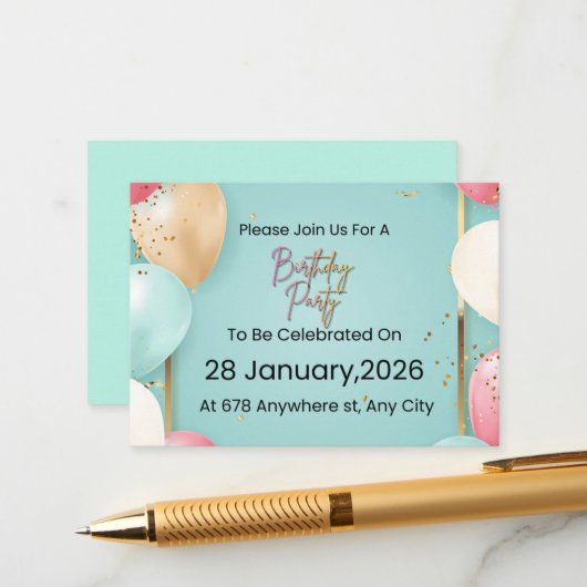 Invitation de fête d'anniversaire moderne || Perso (Devant/Arrière en situation)