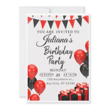 Invitation de fête d'anniversaire moderne rouge et
