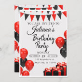 Invitation de fête d'anniversaire moderne rouge et (Devant / Derrière)