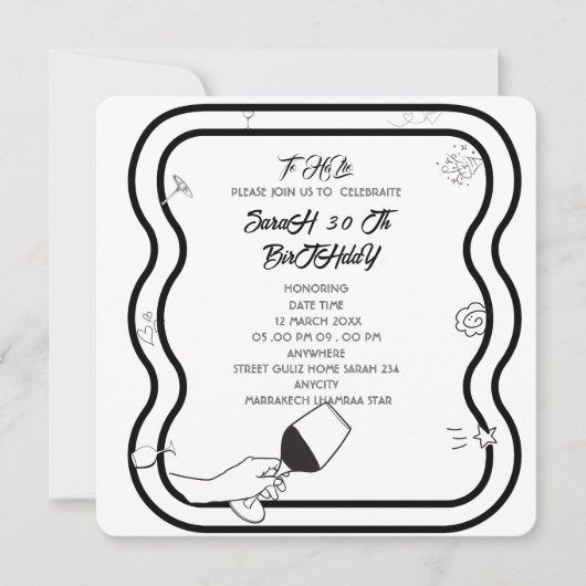 Invitation de fête d'anniversaire modifiable dessi (Devant)