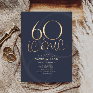 Invitation de fête d'anniversaire Navy Gold 60 et