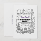 Invitation de fête d'anniversaire noir et blanc (Devant / Derrière)
