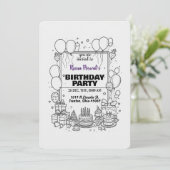 Invitation de fête d'anniversaire noir et blanc (Debout devant)