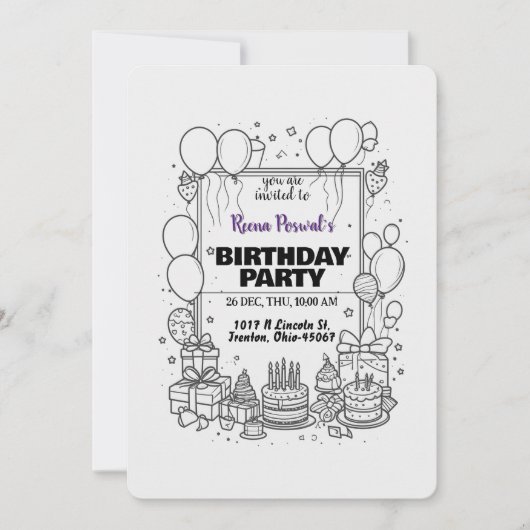 Invitation de fête d'anniversaire noir et blanc (Devant)