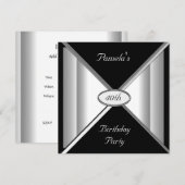 Invitation de fête d'anniversaire noir et blanc (Devant / Derrière)