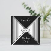 Invitation de fête d'anniversaire noir et blanc (Debout devant)