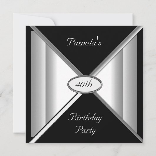Invitation de fête d'anniversaire noir et blanc (Devant)