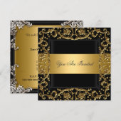 Invitation de fête d'anniversaire noir or (Devant / Derrière)