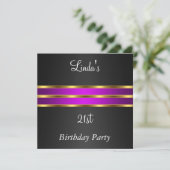 Invitation de fête d'anniversaire Noir Purple or (Debout devant)