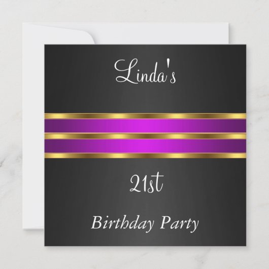 Invitation de fête d'anniversaire Noir Purple or (Devant)
