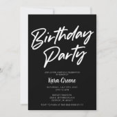 Invitation de fête d'anniversaire noire et blanche (Devant)