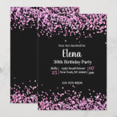 Invitation de fête d'anniversaire noire et rose (Devant / Derrière)