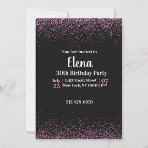 Invitation de fête d'anniversaire noire et rose
