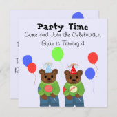 Invitation de fête d'anniversaire nounours (Devant / Derrière)