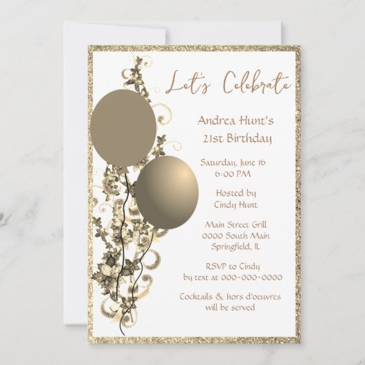 Invitation de fête d'anniversaire pailletée Bronze (Devant)