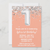 Invitation de fête d'anniversaire Peach Silver (Devant)