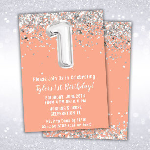 Invitation de fête d'anniversaire Peach Silver