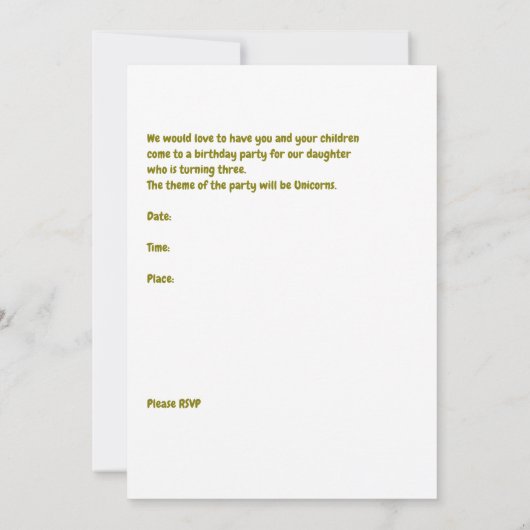 Invitation de fête d'anniversaire pendant 3 ans. V (Dos)