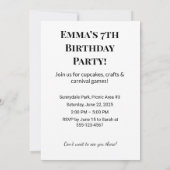 Invitation de fête d'anniversaire personnalisée (Dos)