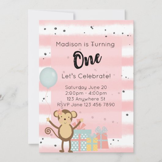 Invitation de fête d'anniversaire - Pink 1er Anniv (Devant)