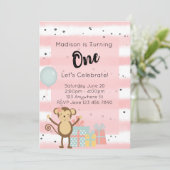 Invitation de fête d'anniversaire - Pink 1er Anniv (Debout devant)