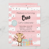 Invitation de fête d'anniversaire - Pink 1er Anniv (Devant / Derrière)