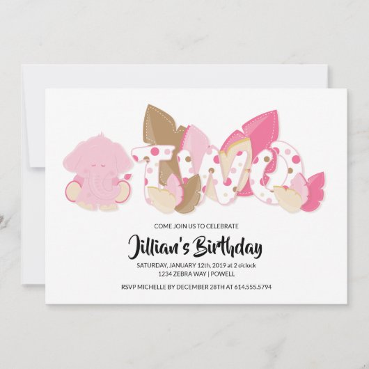 Invitation de fête d'anniversaire Pink Elephant (Devant)
