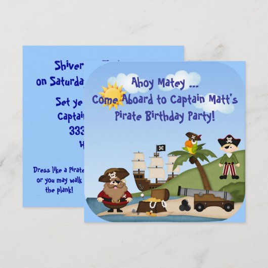 Invitation de fête d'anniversaire Pirate (Devant / Derrière)