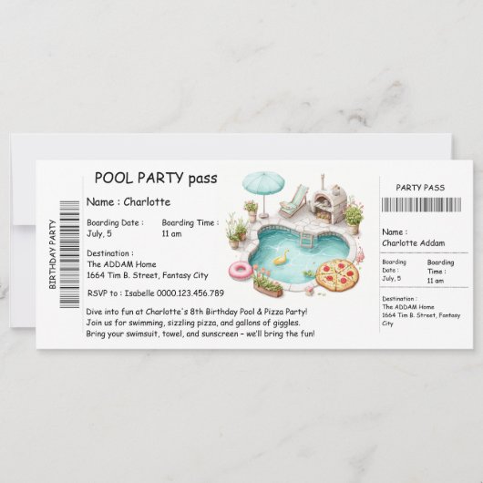Invitation de fête d'anniversaire Piscine de Style (Devant)