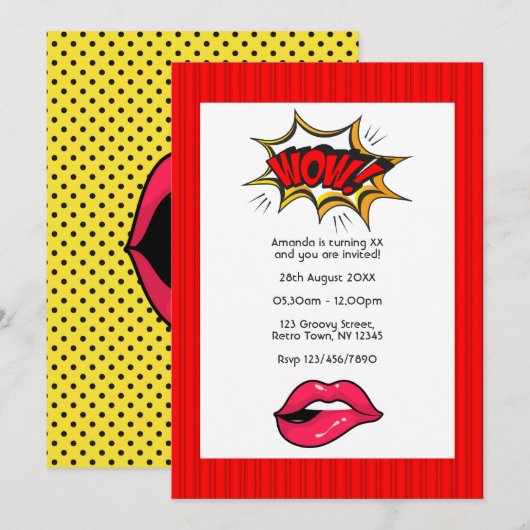 Invitation de fête d'anniversaire Pop Art Comic (Devant / Derrière)