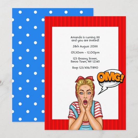 Invitation de fête d'anniversaire Pop Art Comic (Devant / Derrière)