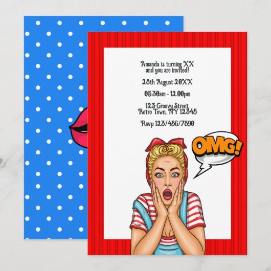Invitation de fête d'anniversaire Pop Art Comic (Devant / Derrière)