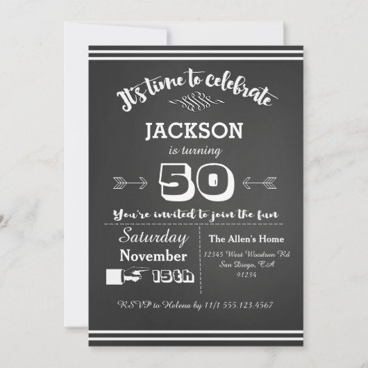 Invitation de fête d'anniversaire pour adultes 50e (Devant)
