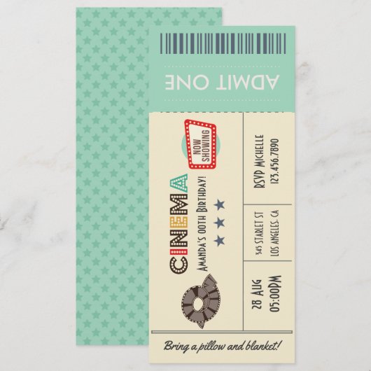 Invitation de fête d'anniversaire pour billet de c (Devant / Derrière)