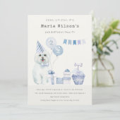 Invitation de fête d'anniversaire pour chien bleu (Debout devant)