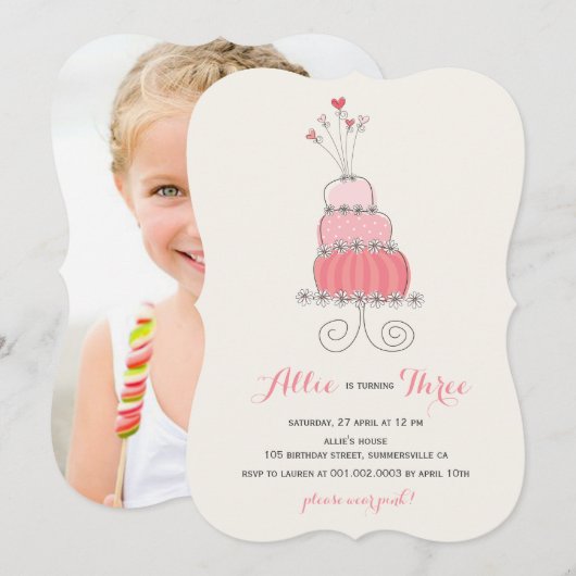 Invitation de fête d'anniversaire pour fille avec (Devant / Derrière)