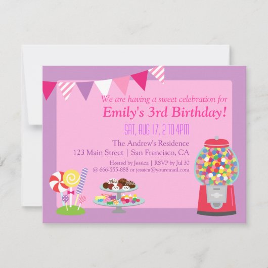 Invitation de fête d'anniversaire pour fille sur l (Devant)