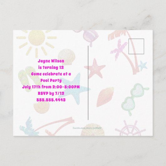 Invitation de fête d'anniversaire pour filles (Dos)