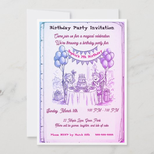 Invitation de fête d'anniversaire pour filles capr (Devant)