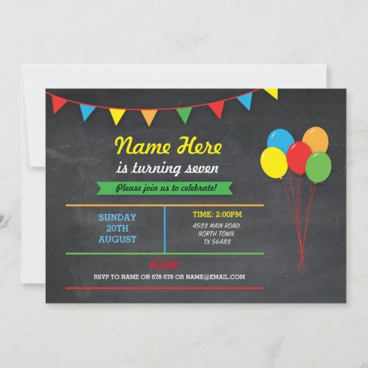 Invitation de fête d'anniversaire pour filles et g (Devant)