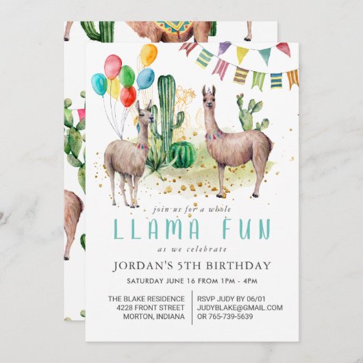 Invitation de fête d'anniversaire pour toute la Ll (Devant / Derrière)
