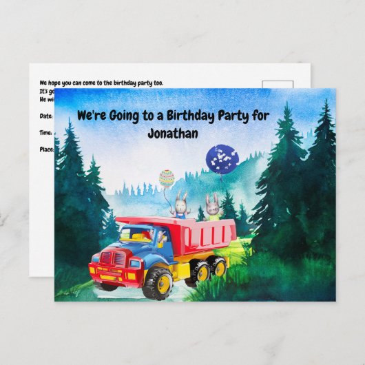 Invitation de fête d'anniversaire pour un garçon d (Devant / Derrière)