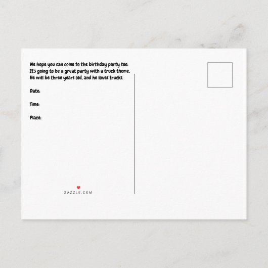 Invitation de fête d'anniversaire pour un garçon d (Dos)