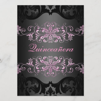 Invitation de fête d'anniversaire Quinceañera floc