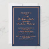 Invitation de fête d'anniversaire rayée bleu marin (Devant)
