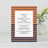 Invitation de fête d'anniversaire rayée bleu orang (Debout devant)