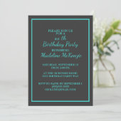 Invitation de fête d'anniversaire rayée turquoise (Debout devant)