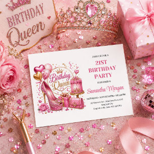 Invitation de fête d'anniversaire reine chic rose